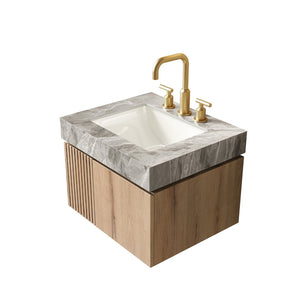 English Elm 24 Inch Sintered Stone Bathroom Countertop with Undermount Ceramic Basin Faucet Ready Light Gray Three Holes W2615P480138