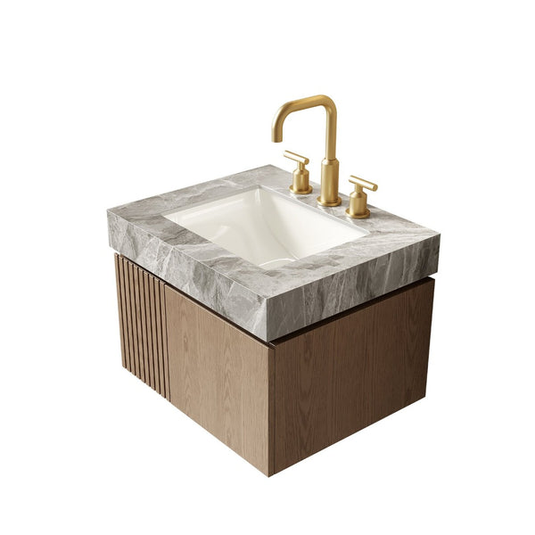 English Elm 24 Inch Sintered Stone Bathroom Countertop with Undermount Ceramic Basin Faucet Ready Light Gray Three Holes W2615P480138