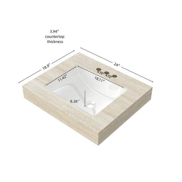 English Elm 24 Inch Sintered Stone Bathroom Countertop with Undermount Ceramic Basin Faucet Ready Beige Three Holes W2615P480139
