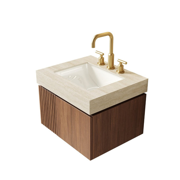 English Elm 24 Inch Sintered Stone Bathroom Countertop with Undermount Ceramic Basin Faucet Ready Beige Three Holes W2615P480139