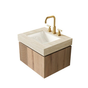 English Elm 24 Inch Sintered Stone Bathroom Countertop with Undermount Ceramic Basin Faucet Ready Beige Three Holes W2615P480139