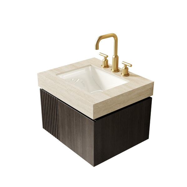 English Elm 24 Inch Sintered Stone Bathroom Countertop with Undermount Ceramic Basin Faucet Ready Beige Three Holes W2615P480139