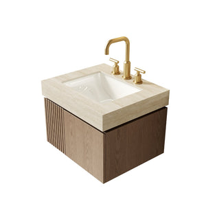English Elm 24 Inch Sintered Stone Bathroom Countertop with Undermount Ceramic Basin Faucet Ready Beige Three Holes W2615P480139