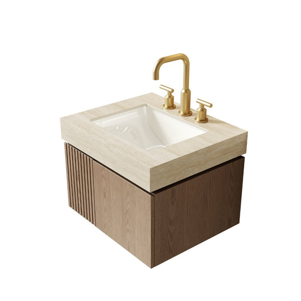 English Elm 24 Inch Sintered Stone Bathroom Countertop with Undermount Ceramic Basin Faucet Ready Beige Three Holes W2615P480139