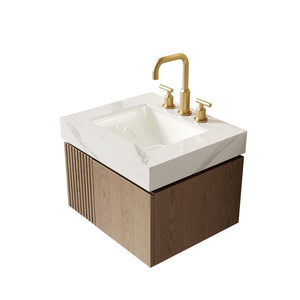 English Elm 24 Inch Sintered Stone Bathroom Countertop with Undermount Ceramic Basin Faucet Ready Carrara White Three Holes W2615P480140