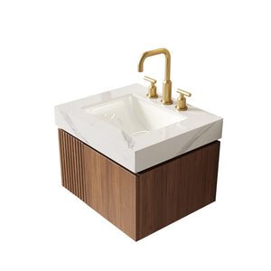 English Elm 24 Inch Sintered Stone Bathroom Countertop with Undermount Ceramic Basin Faucet Ready Carrara White Three Holes W2615P480140