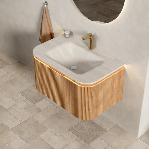 English Elm Dien Floating Bathroom Vanity Sintered Stone Basin Sensor LED Woodgrain Striped Cabinet W2615P503256