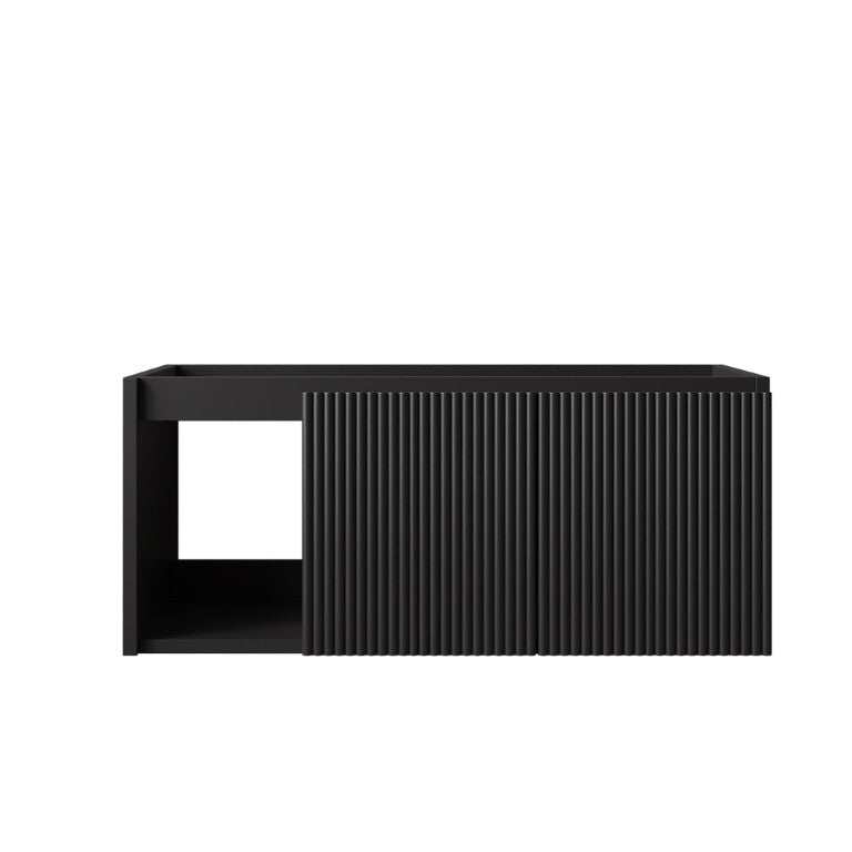 English Elm Eiden Wall Mounted Bathroom Cabinet with Striped Door and Open Shelf Storage Black 36 inches MDF W2615P506475