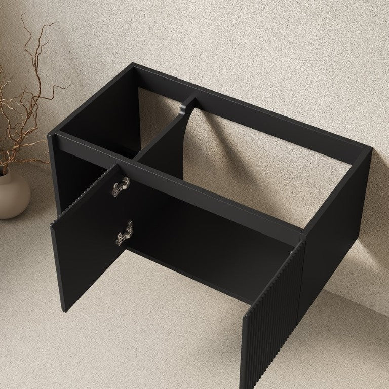 English Elm Eiden Wall Mounted Bathroom Cabinet with Striped Door and Open Shelf Storage Black 36 inches MDF W2615P506475