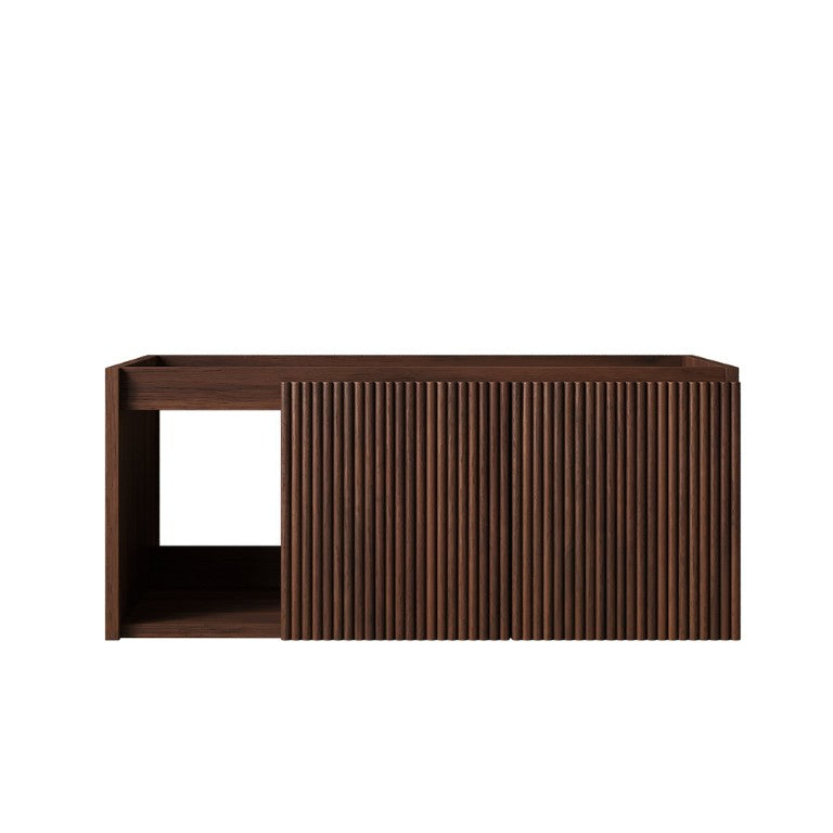 English Elm Eiden Floating Bathroom Cabinet with Striped Doors Open Shelf Moisture Resistant Dark Walnut 36 inches Plywood W2615P506476