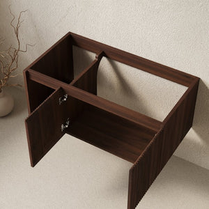 English Elm Eiden Floating Bathroom Cabinet with Striped Doors Open Shelf Moisture Resistant Dark Walnut 36 inches Plywood W2615P506476