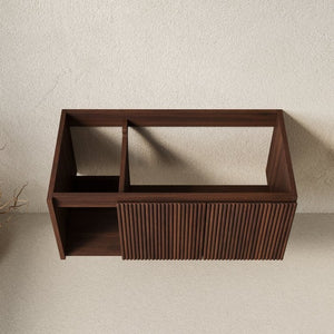 English Elm Eiden Floating Bathroom Cabinet with Striped Doors Open Shelf Moisture Resistant Dark Walnut 36 inches Plywood W2615P506476