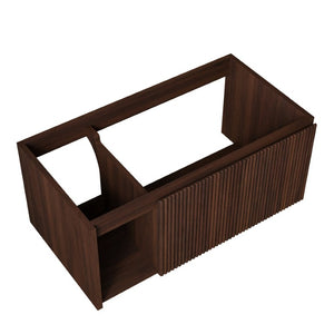 English Elm Eiden Floating Bathroom Cabinet with Striped Doors Open Shelf Moisture Resistant Dark Walnut 36 inches Plywood W2615P506476