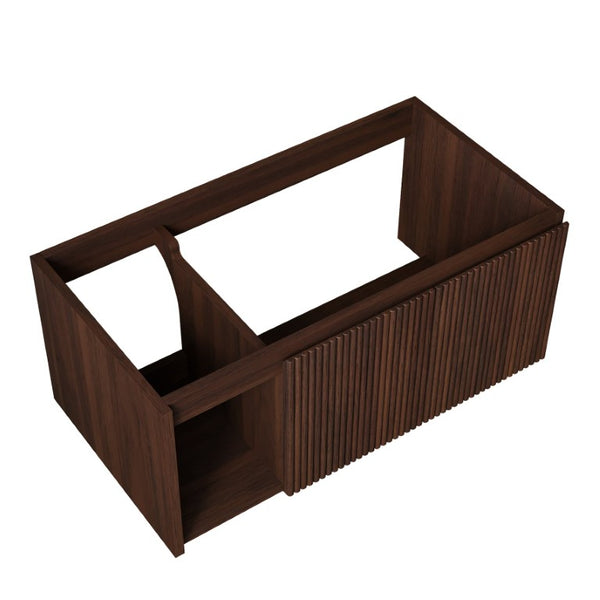 English Elm Eiden Floating Bathroom Cabinet with Striped Doors Open Shelf Moisture Resistant Dark Walnut 36 inches Plywood W2615P506476