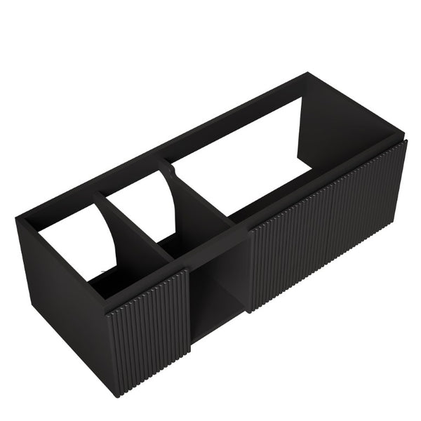 English Elm Eiden Floating Bathroom Cabinet with Striped Doors Open Shelf Moisture Resistant Black 48 inches MDF W2615P506478