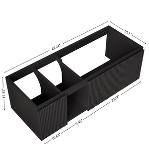 English Elm Eiden Floating Bathroom Cabinet with Striped Doors Open Shelf Moisture Resistant Black 48 inches MDF W2615P506478