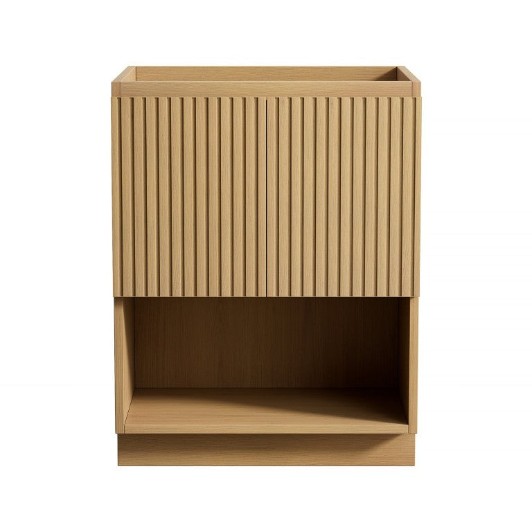 English Elm Fino Freestanding Bathroom Cabinet Oak Woodgrain Plywood with Soft Close Striped Doors W2615P506485