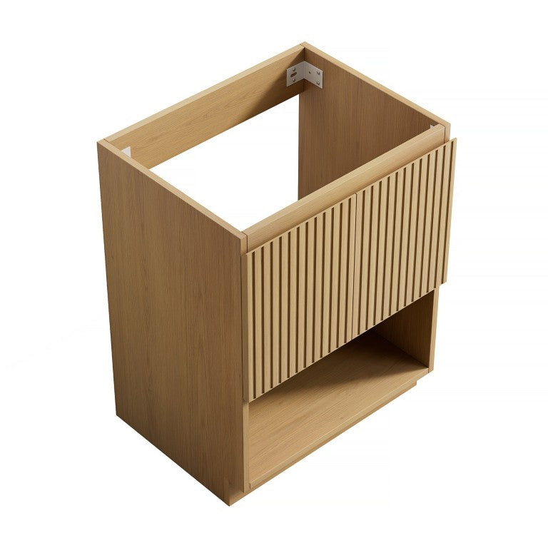 English Elm Fino Freestanding Bathroom Cabinet Oak Woodgrain Plywood with Soft Close Striped Doors W2615P506485