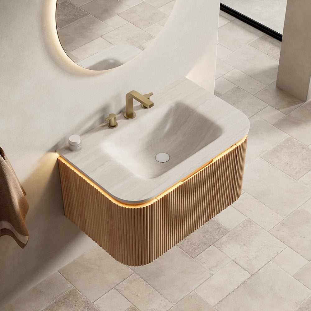 English Elm Dien Floating Bathroom Vanity Sintered Stone Basin Sensor Led Woodgrain Drawer W2615P516635
