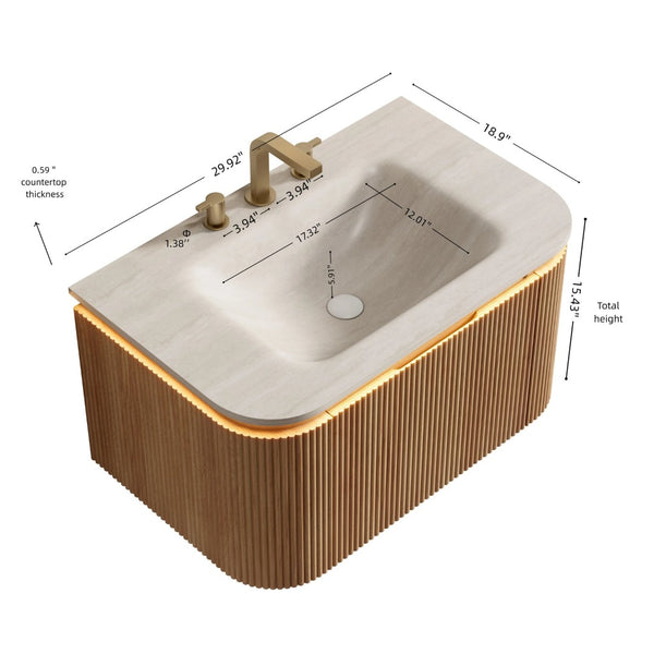 English Elm Dien Floating Bathroom Vanity Sintered Stone Basin Sensor Led Woodgrain Drawer W2615P516635