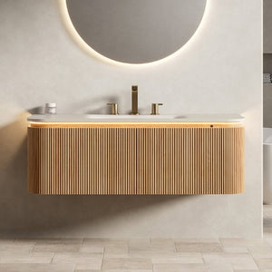 English Elm Dien 48 Inch Floating Bathroom Vanity with Sintered Stone Basin and Sensor LED Strip W2615P516637