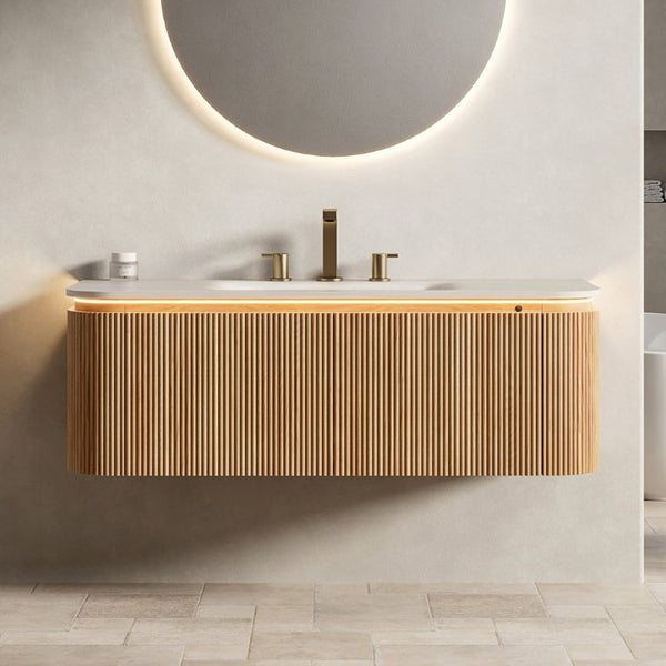 English Elm Dien 48 Inch Floating Bathroom Vanity with Sintered Stone Basin and Sensor LED Strip W2615P516637