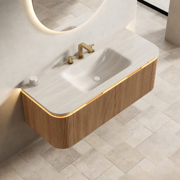 English Elm Dien 48 Inch Floating Bathroom Vanity with Sintered Stone Basin and Sensor LED Strip W2615P516637