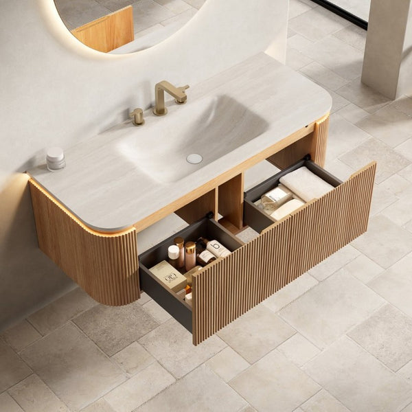 English Elm Dien 48 Inch Floating Bathroom Vanity with Sintered Stone Basin and Sensor LED Strip W2615P516637