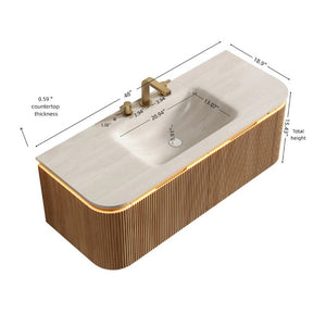 English Elm Dien 48 Inch Floating Bathroom Vanity with Sintered Stone Basin and Sensor LED Strip W2615P516637