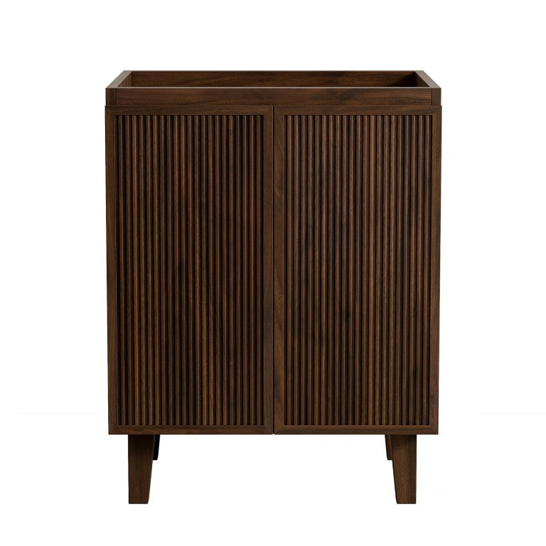 English Elm Lula 24 Inch Freestanding Vanity Base Fluted Wood Doors Soft Close Bathroom Storage Walnut W2615P532837