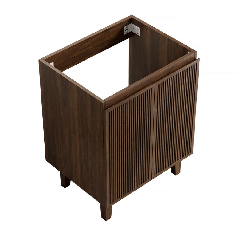 English Elm Lula 24 Inch Freestanding Vanity Base Fluted Wood Doors Soft Close Bathroom Storage Walnut W2615P532837
