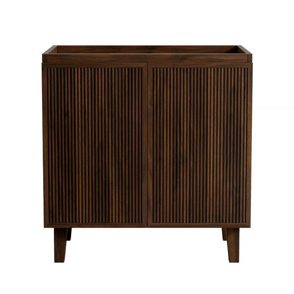 English Elm Lula 30 Inch Fluted Walnut Vanity Base with Soft Close Doors and Plywood Cabinet W2615P532846