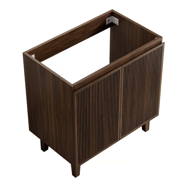 English Elm Lula 30 Inch Fluted Walnut Vanity Base with Soft Close Doors and Plywood Cabinet W2615P532846