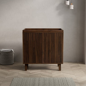 English Elm Lula 30 Inch Fluted Walnut Vanity Base with Soft Close Doors and Plywood Cabinet W2615P532846