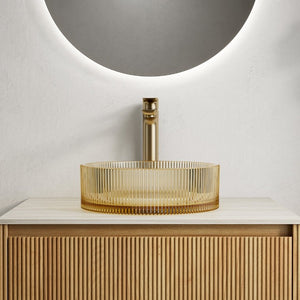 English Elm Sonny Crystal Glass Vessel Sink Round Bowl with Striped Texture for Bathroom Vanity W2615P538467