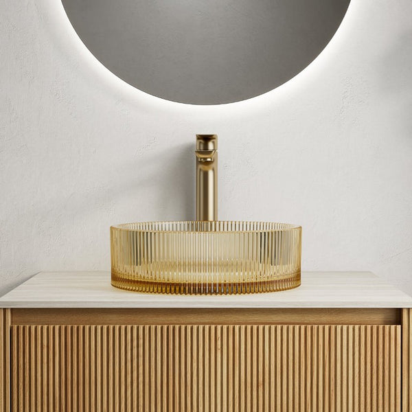 English Elm Sonny Crystal Glass Vessel Sink Round Bowl with Striped Texture for Bathroom Vanity W2615P538467