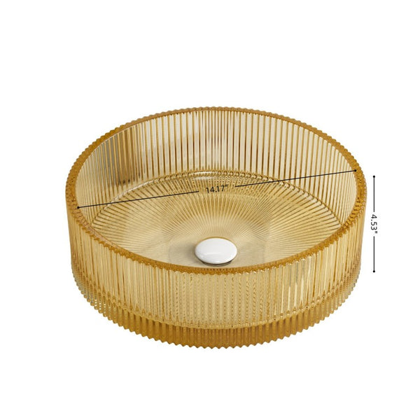 English Elm Sonny Crystal Glass Vessel Sink Round Bowl with Striped Texture for Bathroom Vanity W2615P538467