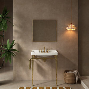 English Elm Vici Wall-Mounted Ceramic Console Sink with Steel Legs and Towel Bar for Bathrooms White Gold W2615S00110