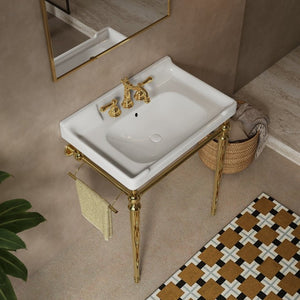 English Elm Vici Wall-Mounted Ceramic Console Sink with Steel Legs and Towel Bar for Bathrooms White Gold W2615S00110