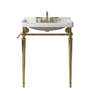 English Elm Vici Wall-Mounted Ceramic Console Sink with Steel Legs and Towel Bar for Bathrooms White Gold W2615S00110