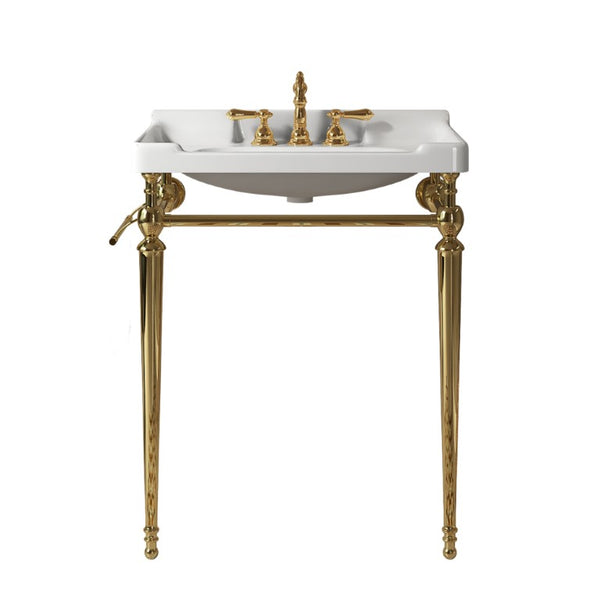 English Elm Vici Wall-Mounted Ceramic Console Sink with Steel Legs and Towel Bar for Bathrooms White Gold W2615S00110