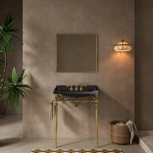 English Elm Vici Wall-Mounted Ceramic Console Sink with Steel Legs and Towel Bar for Bathrooms Black Gold W2615S00111
