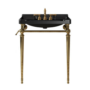 English Elm Vici Wall-Mounted Ceramic Console Sink with Steel Legs and Towel Bar for Bathrooms Black Gold W2615S00111