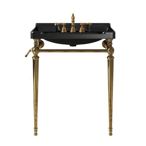 English Elm Vici Wall-Mounted Ceramic Console Sink with Steel Legs and Towel Bar for Bathrooms Black Gold W2615S00111