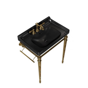 English Elm Vici Wall-Mounted Ceramic Console Sink with Steel Legs and Towel Bar for Bathrooms Black Gold W2615S00111