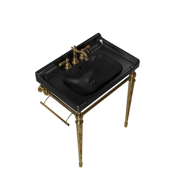English Elm Vici Wall-Mounted Ceramic Console Sink with Steel Legs and Towel Bar for Bathrooms Black Gold W2615S00111