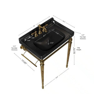 English Elm Vici Wall-Mounted Ceramic Console Sink with Steel Legs and Towel Bar for Bathrooms Black Gold W2615S00111