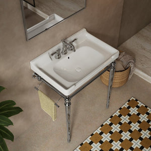 English Elm Vici Wall-Mounted Ceramic Console Sink with Steel Legs and Towel Bar for Bathrooms White Chrome W2615S00112