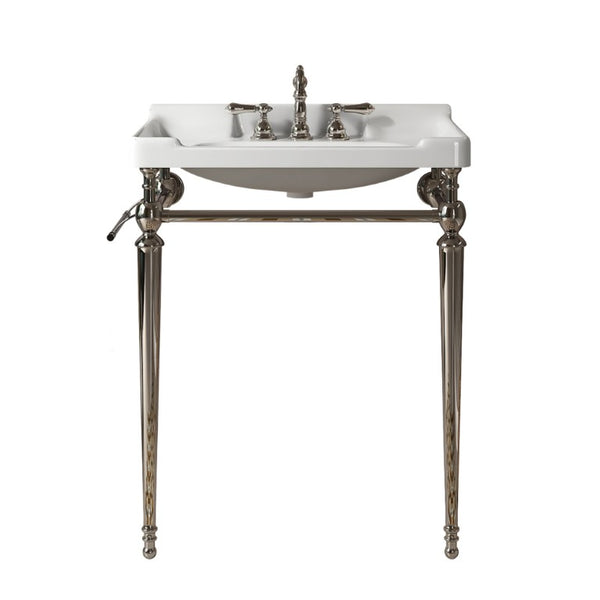 English Elm Vici Wall-Mounted Ceramic Console Sink with Steel Legs and Towel Bar for Bathrooms White Chrome W2615S00112