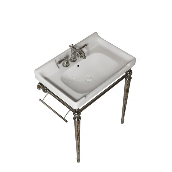 English Elm Vici Wall-Mounted Ceramic Console Sink with Steel Legs and Towel Bar for Bathrooms White Chrome W2615S00112